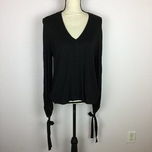 Banana Republic Blouse Knit Top Size M Womans Black V-Neck Long Tie Sleeve Rayon